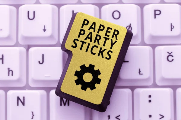 Text sign showing Paper Party Sticks, Business concept hard painted paper shaped used for signs and emoji
