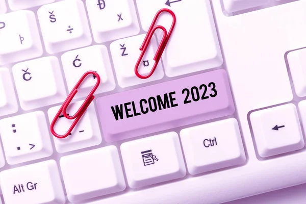 Inspiration showing sign Welcome 2023, Conceptual photo New Year Celebration Motivation to Start Cheers Congratulations