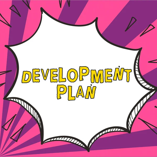 Sinal Texto Mostrando Plano Desenvolvimento Palavra Para Planejamento Desenvolvimento Uma — Fotografia de Stock