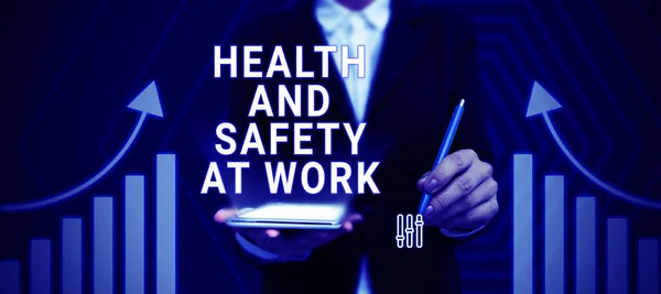 Hand writing sign Health And Safety At Work, Business concept Secure procedures prevent accidents avoid danger
