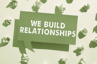 İlişkiler Kurduğumuzu gösteren metin işareti, İş konsepti iş büyümesi başarı süreci ve takım çalışması geliştirme