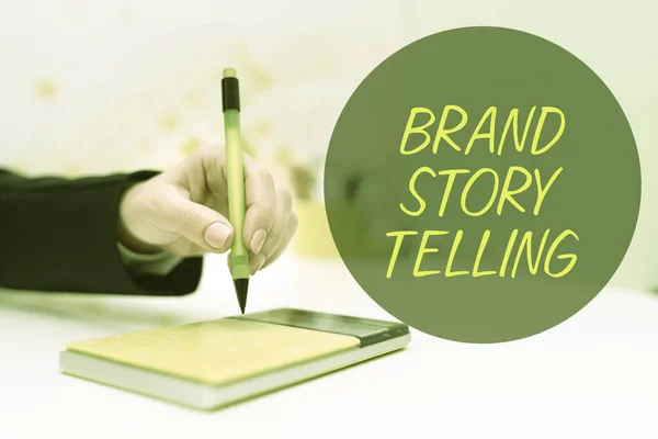 Hand writing sign Brand Story Telling, Internet Concept Breathing Life into a Brand an Engaging Content