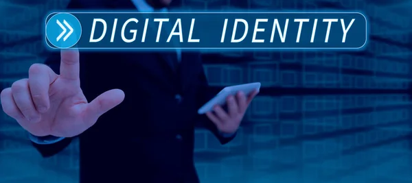 Texto Manuscrito Identidade Digital Ideia Negócio Identidade Rede Adotada Reivindicada — Fotografia de Stock
