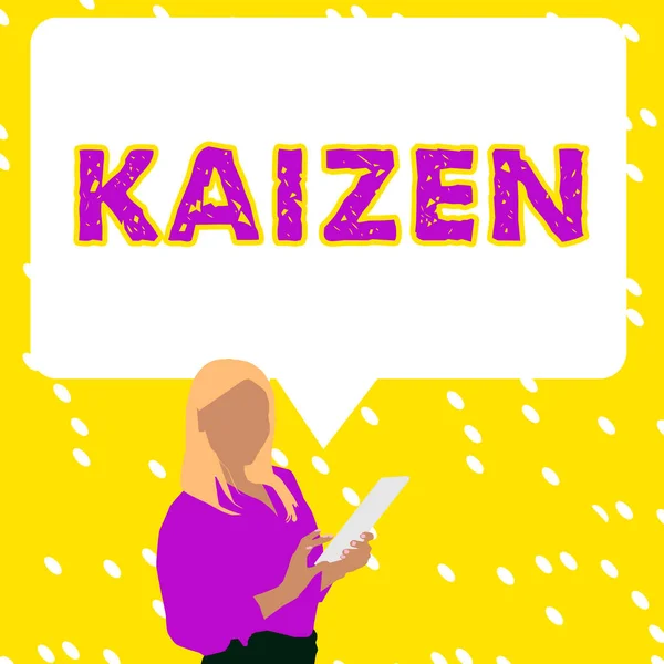 Testo Indicante Kaizen Business Vetrina Una Filosofia Aziendale Giapponese Miglioramento — Foto Stock