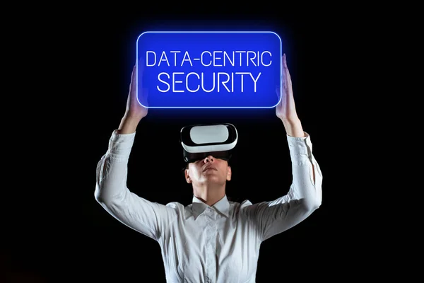 Text caption presenting Data Centric Security, Business concept involves the retrieved values from the database by the web