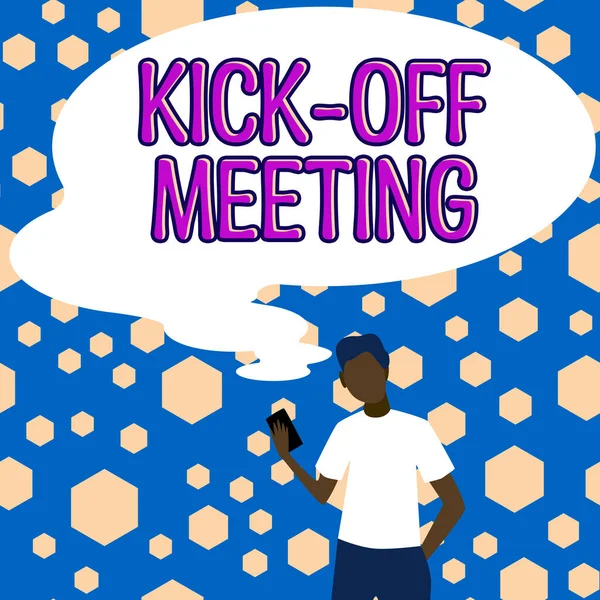 Τίτλος Κειμένου Που Παρουσιάζει Kick Meeting Concept Που Σημαίνει Πρώτη — Φωτογραφία Αρχείου