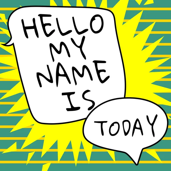 Kézírás Szöveg Hello Name Üzleti Áttekintés Bemutatkozik Emberek Munkavállalók Bemutatása — Stock Fotó