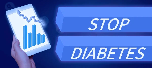 Skrivtecken Stop Diabetes Word Skrivet Blodsockernivån Högre Normalt Injicera Insulin — Stockfoto