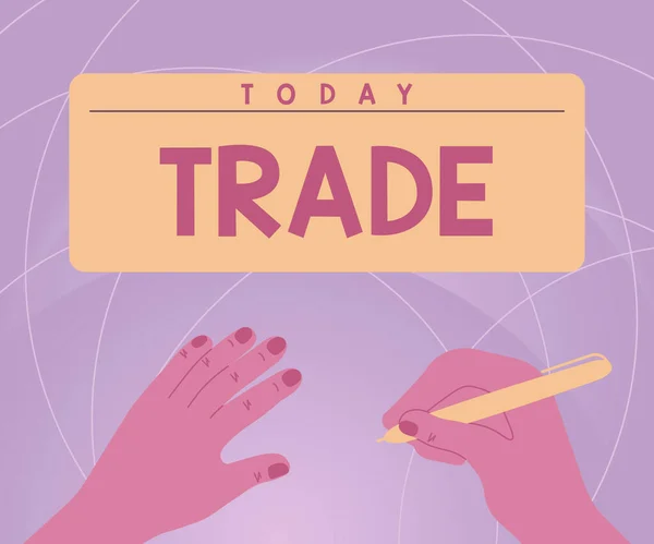 Znak Tekstowy Pokazujący Handel Biznes Prezentacja Działania Kupna Sprzedaży Usług — Zdjęcie stockowe