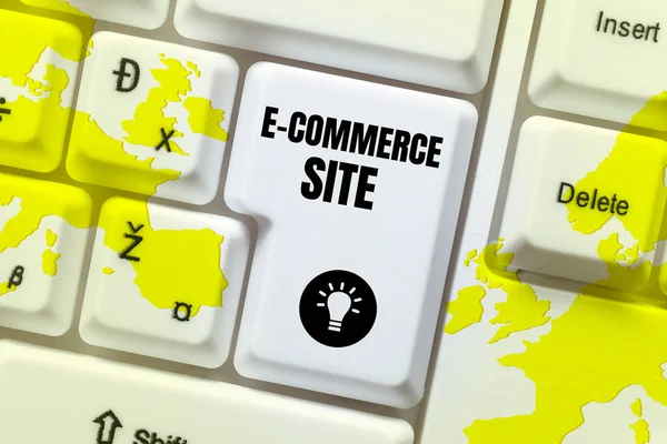 Conceptual display E Commerce Site, Word for activity of buying or selling of products on online services