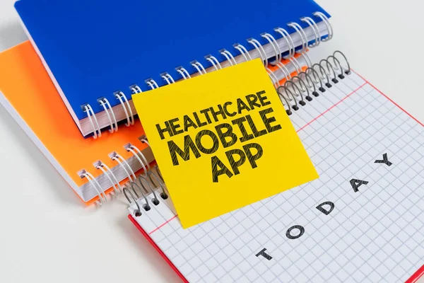 Exibição Conceitual Healthcare Mobile App Word Escrito Programa Aplicação Que — Fotografia de Stock