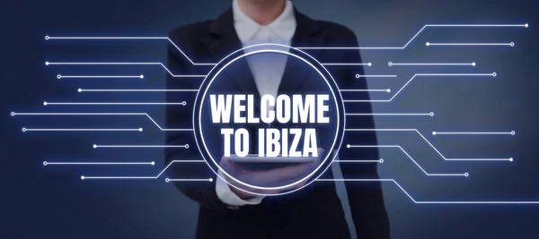 Inspiração Mostrando Sinal Bem Vindo Ibiza Abordagem Negócios Saudações Calorosas — Fotografia de Stock