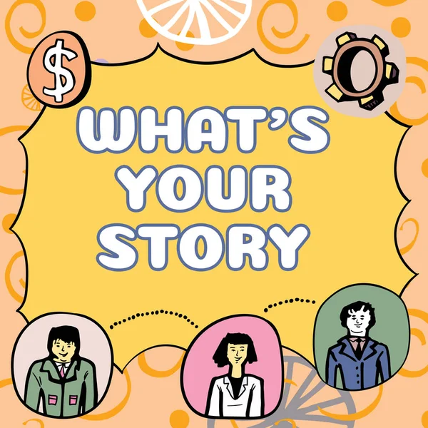 Legenda Texto Apresentando Whats Your Story Ideia Negócio Perguntando Alguém — Fotografia de Stock