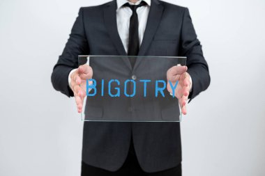 Bağnazlığı gösteren metin işareti, kendi görüşlerine ve önyargılarına karşı inatçı veya hoşgörüsüz bağlılık üzerine yazılmış söz.