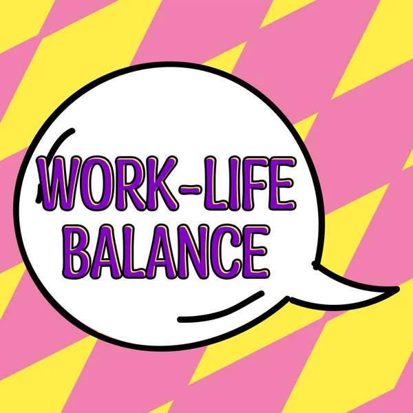 说明工作生活平衡 分配给工作的业务总时间和生活各方面的文字标题是相等的 — 图库照片
