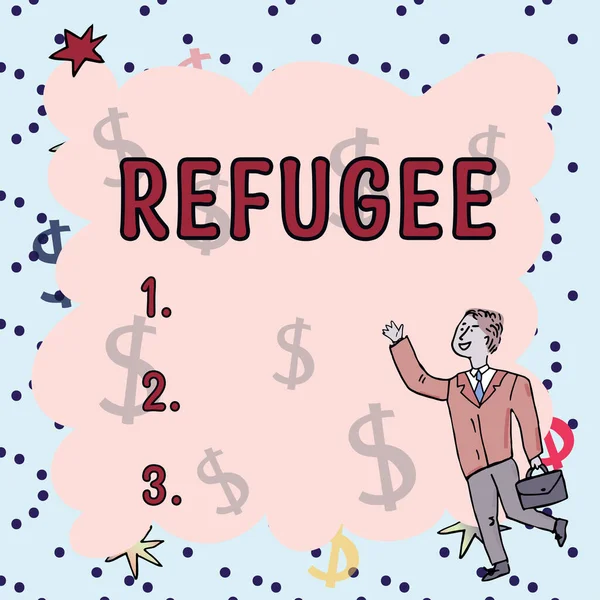 Inspiratie Toont Teken Vluchteling Woord Voor Verwijzen Naar Bewegingen Van — Stockfoto