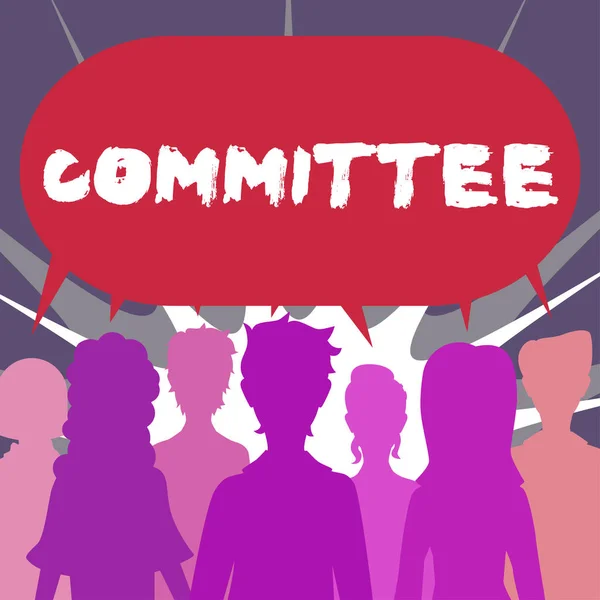 Znak Tekstowy Pokazujący Komitet Przegląd Działalności Grupy Osób Wyznaczonych Konkretnej — Zdjęcie stockowe