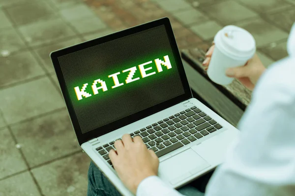 Texto Mostrando Inspiração Kaizen Business Mostra Uma Filosofia Empresarial Japonesa — Fotografia de Stock