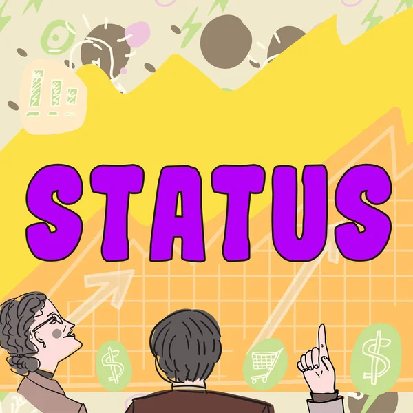 Znak Tekstowy Pokazujący Status Słowo Dla Sytuacji Określonym Czasie Trakcie — Zdjęcie stockowe