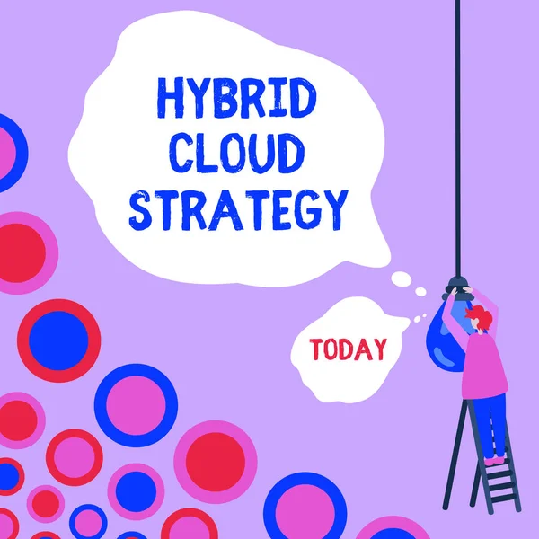 Podpis Koncepcyjny Hybrydowa Strategia Chmury Obliczeniowej Podejście Biznesowe Ustawienie Chmury — Zdjęcie stockowe