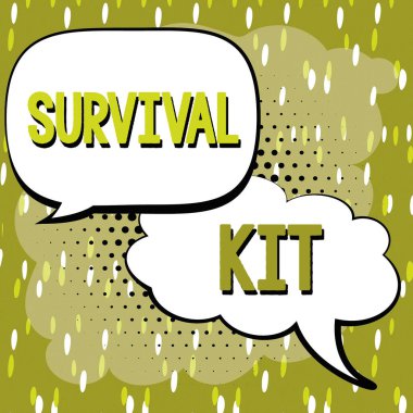 Conceptual caption Survival Kit, Internet Concept Emergency Equipment Collection of items to help someone clipart