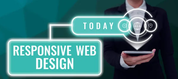 Text sign showing Responsive Web Design, Conceptual photo web page creation that makes use of flexible layouts
