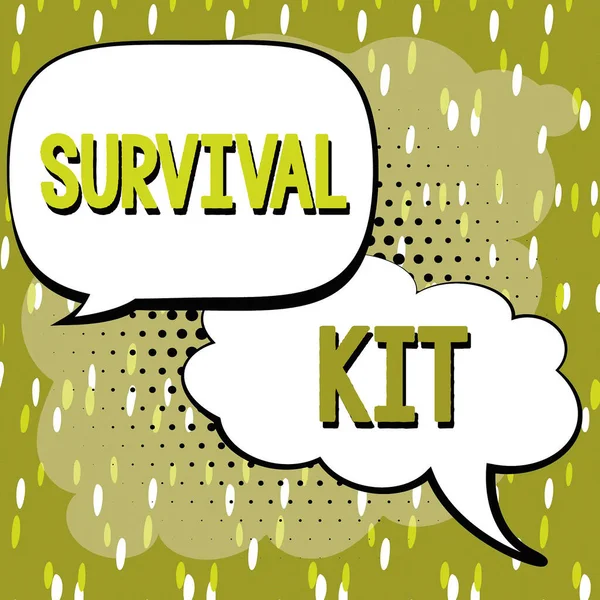 Podpis Koncepcyjny Survival Kit Internet Concept Emergency Equipment Collection Items — Zdjęcie stockowe