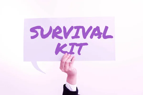 Text sign showing Survival Kit, Word for Emergency Equipment Collection of items to help someone