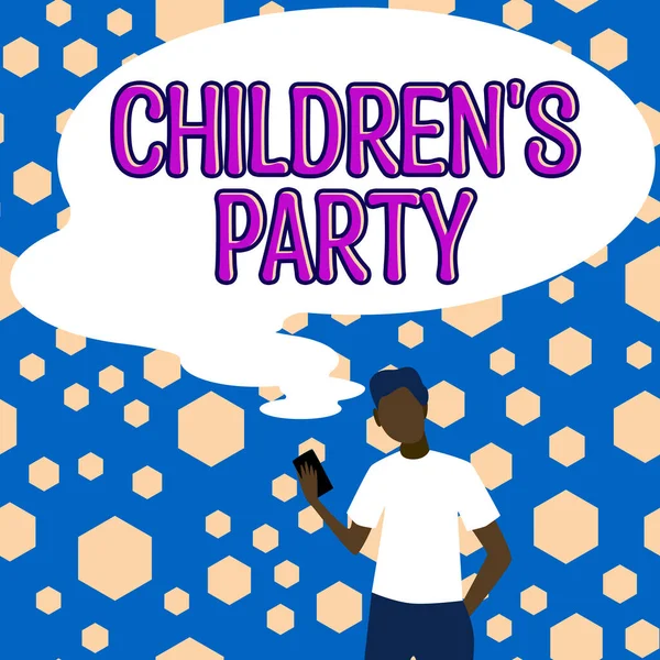 Sinal Texto Mostrando Festa Das Crianças Palavra Para Reunião Social — Fotografia de Stock