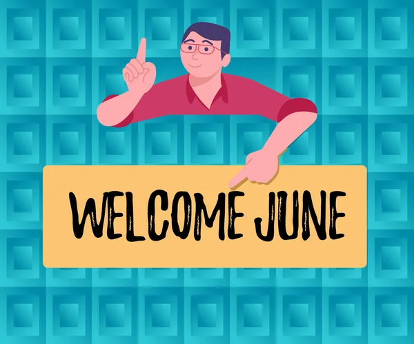Willkommen Juni Wort Für Kalender Sechster Monat Zweites Quartal Dreißig — Stockfoto