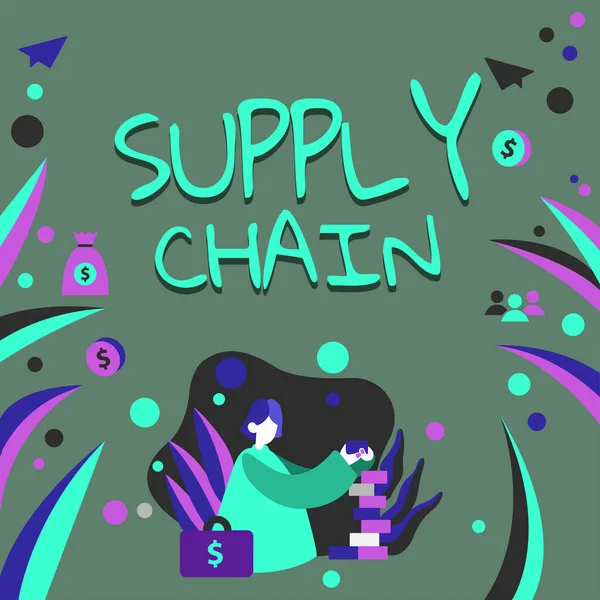 Handskrift Tecken Supply Chain Word Skrivet System För Organisation Och — Stockfoto