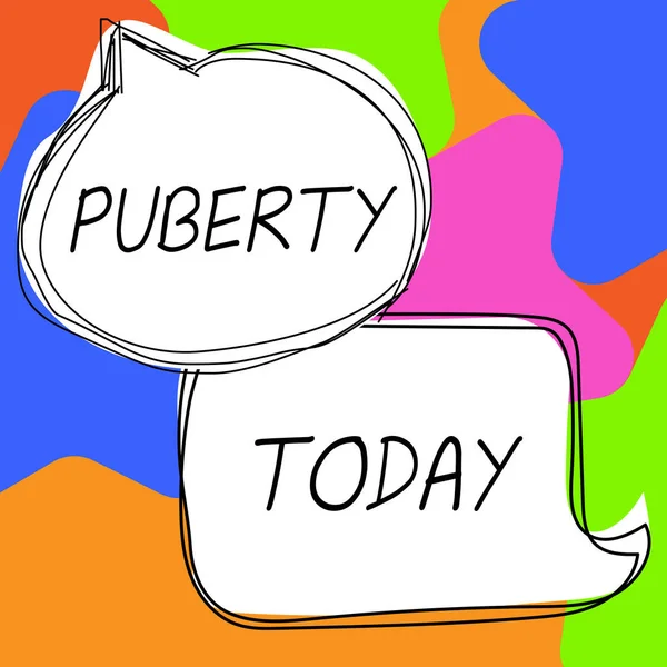 Text Caption Presenting Puberty Business Overview Period Becoming First Capable — Stock Photo, Image