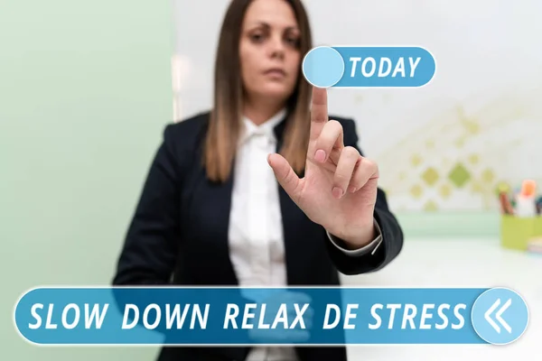 Escrevendo Exibindo Texto Abrandar Relaxe Stress Abordagem Negócios Tenha Uma — Fotografia de Stock