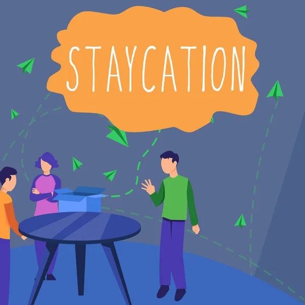 Bildunterschrift Staycation Konzept Bedeutet Urlaub Hause Und Die Umgebung Hause — Stockfoto