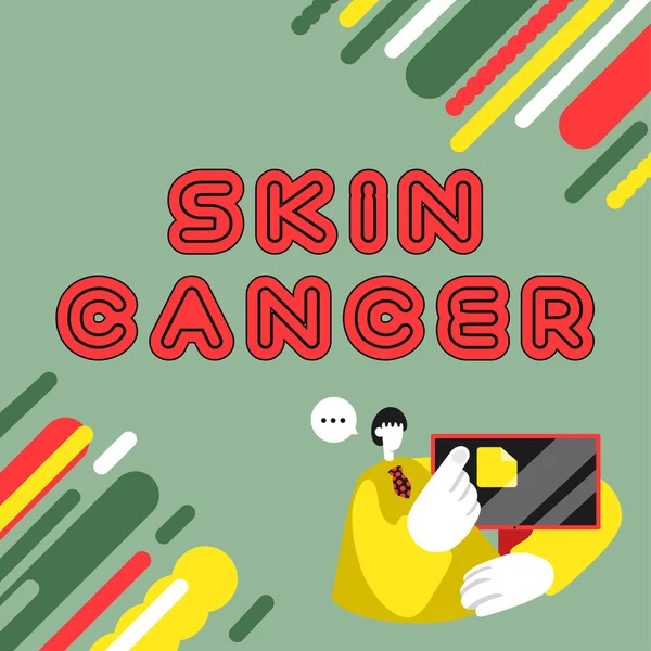 テキストを表示する書き込み皮膚癌 ビジネスは 日光曝露による異常な皮膚細胞の制御不能な成長を示しています — ストック写真