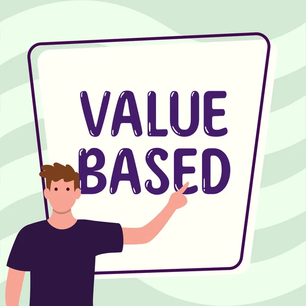 Conceptual Display Value Based Geschäftsidee Betrachtung Des Produkts Wert Bei — Stockfoto
