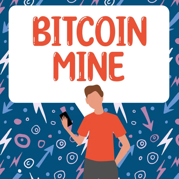 Textový Titulek Představující Bitcoin Mine Internet Concept Zpracování Akvizic Transakcí — Stock fotografie