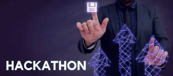 Texto Caligrafia Hackathon Evento Abordagem Negócios Onde Grande Número Pessoas — Fotografia de Stock