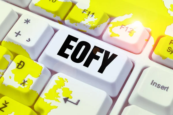 Koncepcionális Kijelző Eofy Üzleti Bemutató Egy Mega Eladó Végén Egy — Stock Fotó