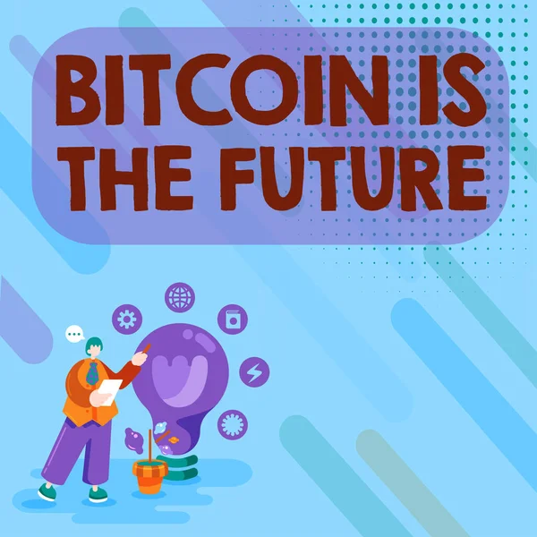 Textschild Mit Der Aufschrift Bitcoin Future Wort Geschrieben Auf Einem — Stockfoto
