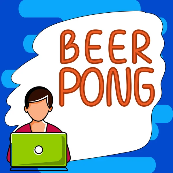 Hand writing sign Beer Pong, Word for a game with a set of beer-containing cups and bouncing or tossing a Ping-Pong ball
