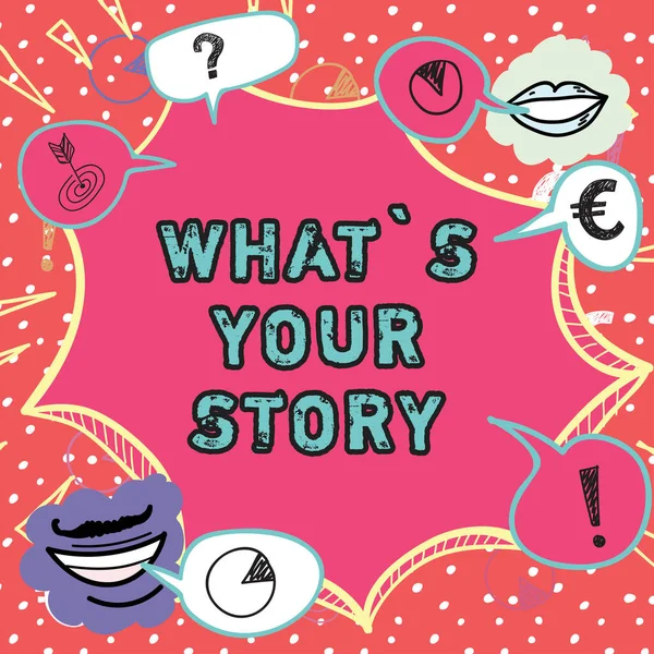 Whats Your Story Business Overview 표지판 누군가가 저에게 자신의 경험을 — 스톡 사진