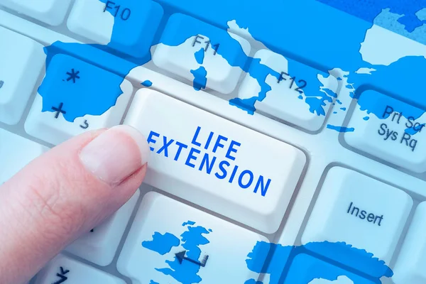 Text caption presenting Life Extension, Business concept able to continue working for longer than others of the same kind