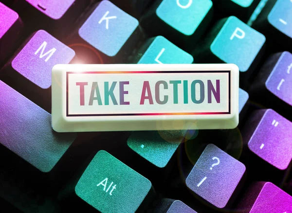 Legenda Conceitual Take Action Business Mostra Conselhos Alguém Para Fazer — Fotografia de Stock