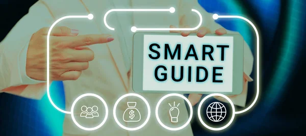 Sinal Escrita Manual Smart Guide Vitrine Negócios Usada Para Orientar — Fotografia de Stock