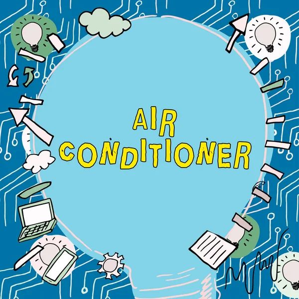 文字标牌 显示空调 清洗空气及控制湿度及温度的业务概览装置 — 图库照片