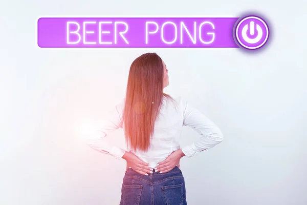 Handwriting text Beer Pong, Internet Concept a game with a set of beer-containing cups and bouncing or tossing a Ping-Pong ball