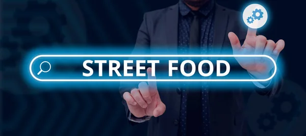 Κείμενο Λεζάντα Παρουσίαση Street Food Επιχειρηματική Προσέγγιση Μαγειρεμένα Τρόφιμα Που — Φωτογραφία Αρχείου