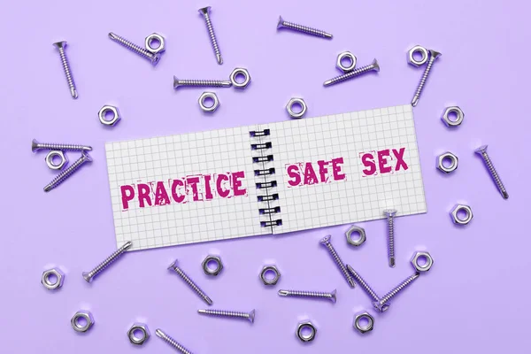 Handschreibzeichen Praxis Safe Sex Wort Für Geschlechtsverkehr Dem Maßnahmen Zur — Stockfoto