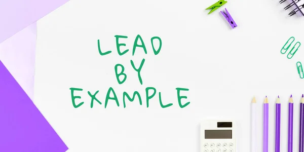 Text sign showing Lead By Example, Business idea Be a mentor leader follow the rules give examples Coach